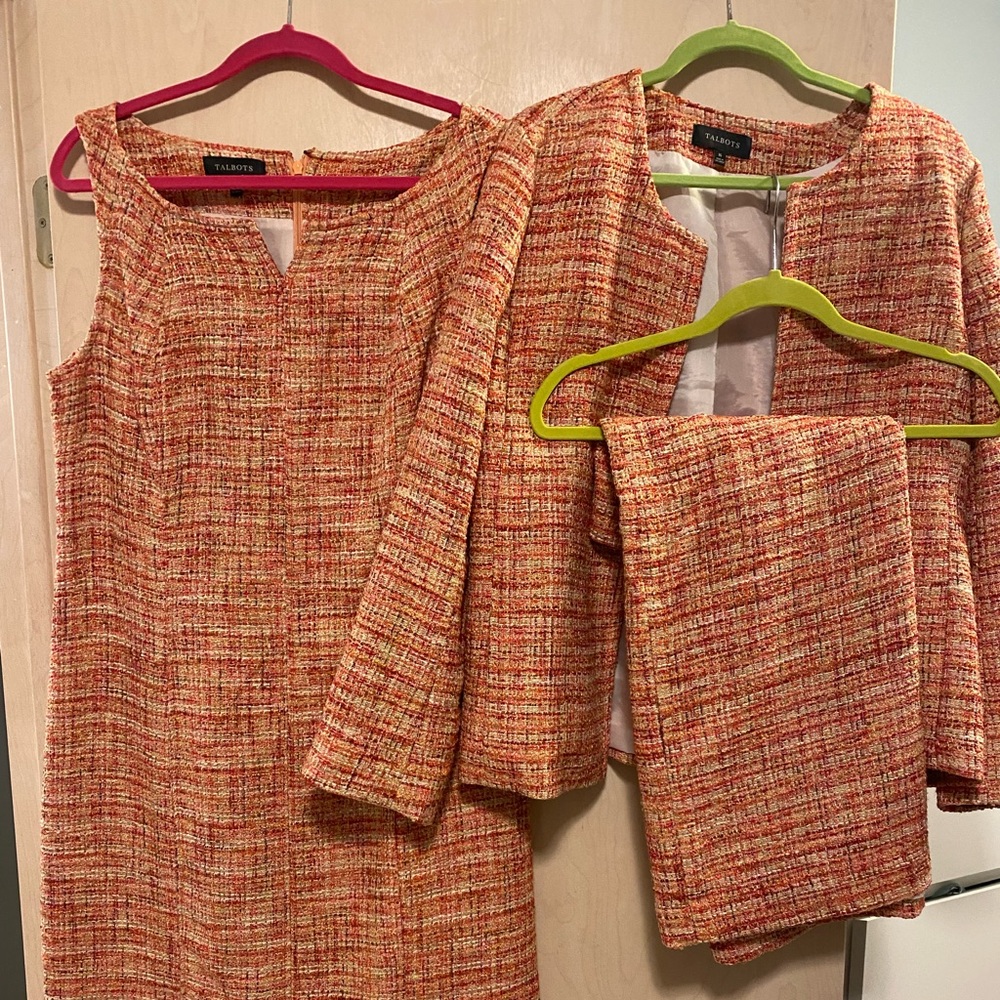 Talbots three piece set. Dress, jacket, skirt.